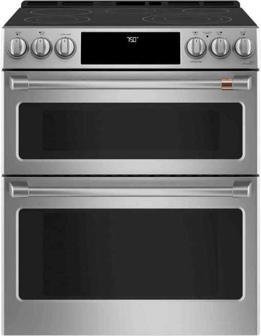 Cafe ADA 30" Stainless Steel With Brushed Stainless Smart Front-Control Radiant And Convection Double-Oven Slide-In Electric Range