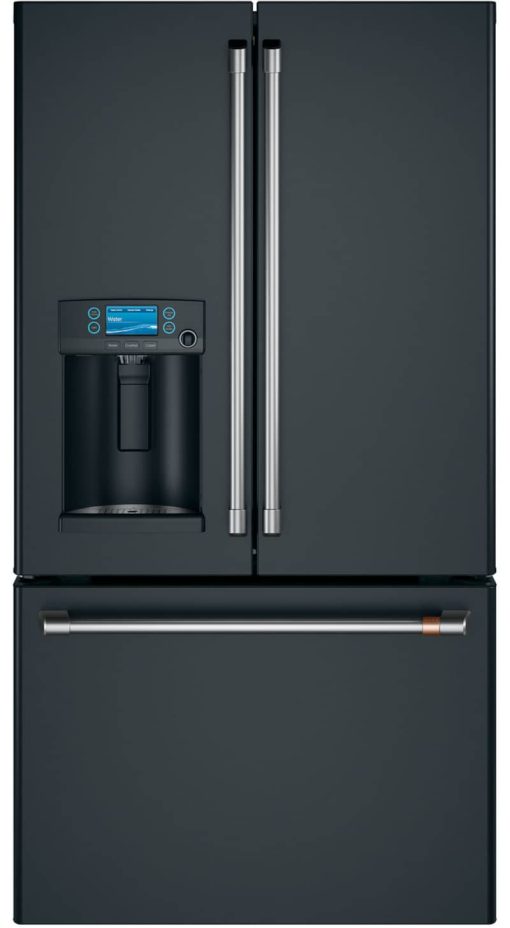 Cafe ENERGY STAR 27.8 Cu. Ft. Matte Black With Brushed Stainless Smart French-Door Refrigerator With Hot Water Dispenser
