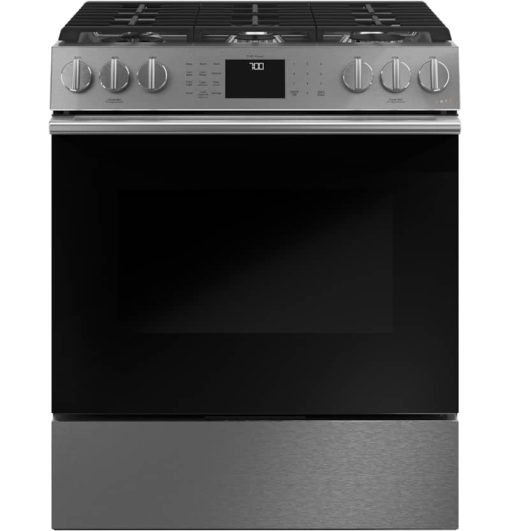 Cafe ADA 30" Platinum Glass Smart Slide-In Front-Control Gas Range With Convection Oven