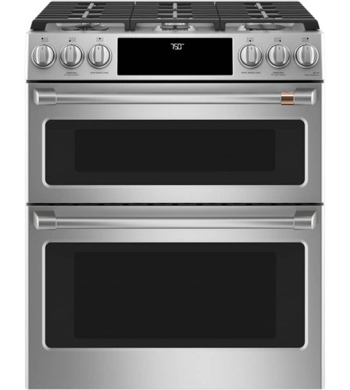Cafe ADA 30" Stainless Steel With Brushed Stainless Smart Slide-In Double Oven Gas Range With Convection