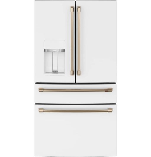 Cafe ENERGY STAR 27.6 Cu. Ft. Matte White With Brushed Bronze Smart 4Door French-Door Refrigerator -