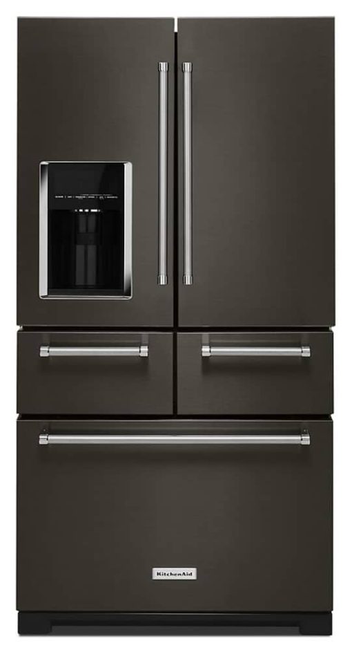 KitchenAid 36" PrintShield Black Stainless Steel Multi-Door Freestanding Refrigerator With Platinum Interior Design