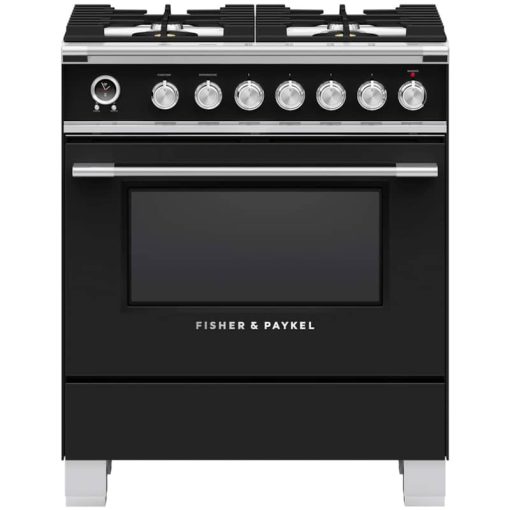 Fisher & Paykel Series 9 Classic 30" Black Freestanding Dual Fuel Range, 4 Burners & Self-Cleaning
