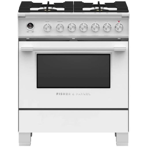 Fisher & Paykel Series 9 Classic 30" White Freestanding Dual Fuel Range, 4 Burners & Self-Cleaning
