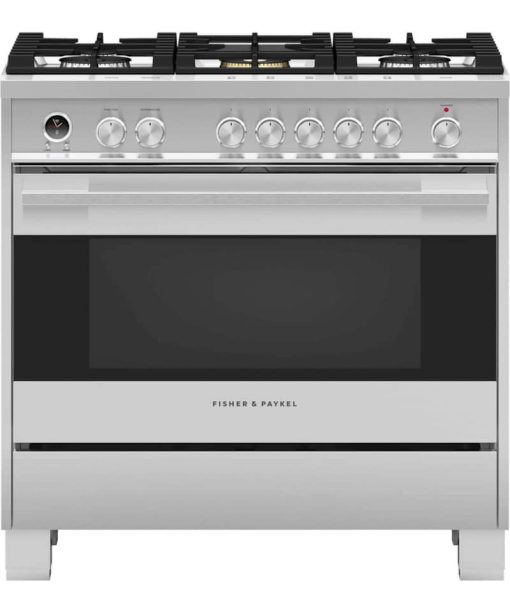 Fisher & Paykel Series 9 Contemporary 36" Stainless Steel Freestanding Dual Fuel Range, 5 Burners & Self-Cleaning