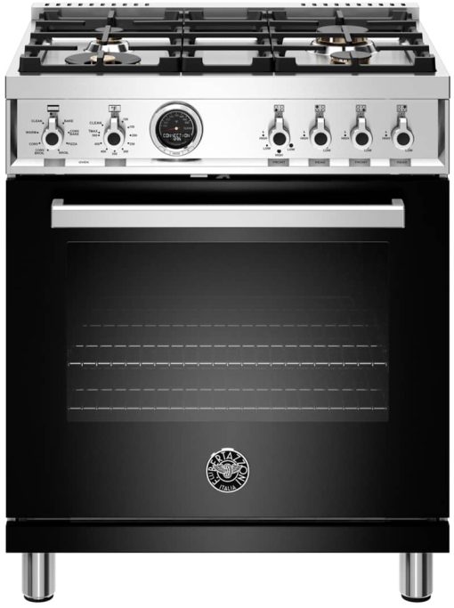 Bertazzoni Professional Series 30" Black Dual Fuel Range, 4 Burners, Electric-Self Clean Oven