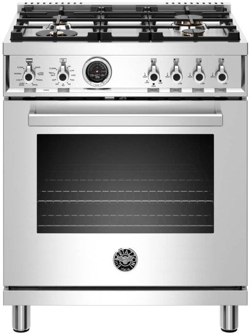 Bertazzoni Professional Series 30" Stainless Steel Dual Fuel Range, 4 Burners, Electric-Self Clean Oven