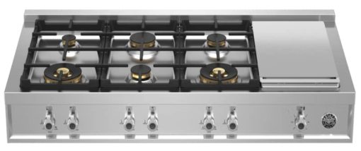 Bertazzoni Professional Series 48" Stainless Steel Front Control Gas Rangetop With 6 Burners And Electric Griddle