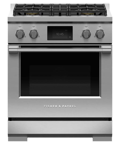 Fisher & Paykel Series 9 Professional 30" Stainless Steel Dual Fuel Range, 4 Burners, Self-Cleaning, Natural Gas