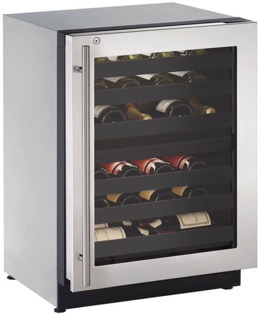U-Line 24" Stainless Frame With Lock Right-Hinge Dual-Zone Wine Refrigerator