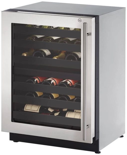 U-Line 24" Stainless Frame With Lock Left-Hinge Dual-Zone Wine Refrigerator