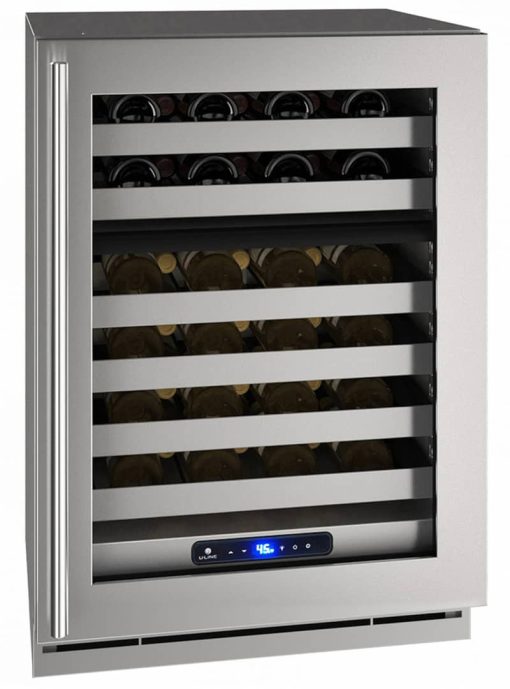 U-Line 24" Stainless Frame With Lock Right-Hinge Dual-Zone Wine Refrigerator