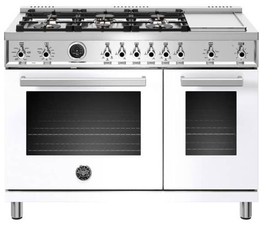 Bertazzoni Professional Series 48" White Dual Fuel Range, 6 Brass Burners & Griddle, Electric Self Clean Oven