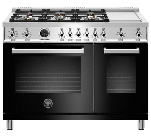 Bertazzoni Professional Series 48" Black Dual Fuel Range, 6 Brass Burners & Griddle, Electric Self Clean Oven