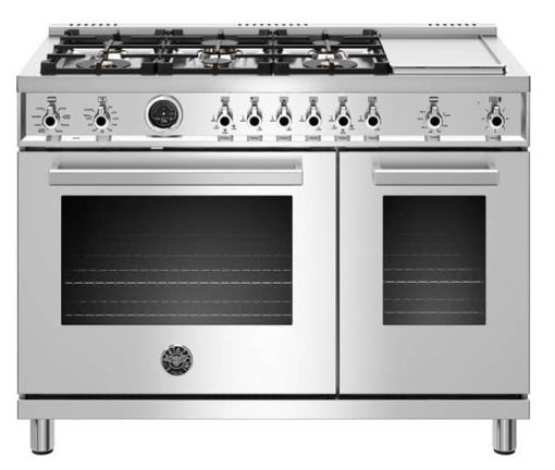 Bertazzoni Professional Series 48" Stainless Steel Dual Fuel Range, 6 Brass Burners & Griddle, Electric Self Clean Oven