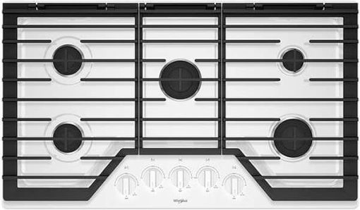Whirlpool 36" White Gas Cooktop With EZ-2 Hinged Cast-Iron Grates