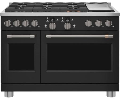Cafe 48" Matte Black Smart Dual-Fuel Commercial-Style Range with 6 Burners and Griddle