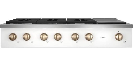 Cafe ADA 48" Matte White Commercial-Style Natural Gas Rangetop With 6 Burners And Griddle