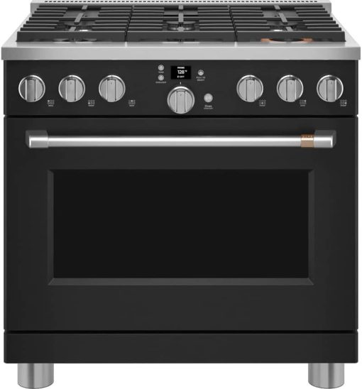 Cafe ADA 36" Matte Black Smart Commercial-Style Gas Range With 6 Burners