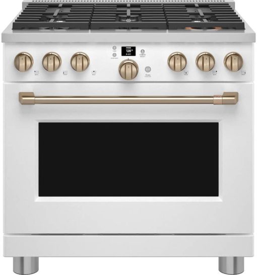 Cafe ADA 36" Matte White Smart Commercial-Style Gas Range With 6 Burners