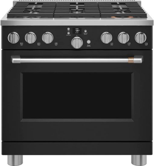 Cafe ADA 36" Matte Black Smart Dual-Fuel Commercial-Style Natural Gas Range With 6 Burners