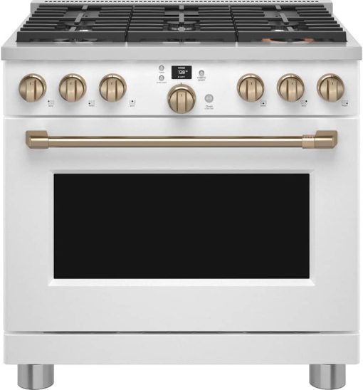 Cafe ADA 36" Matte White Smart Dual-Fuel Commercial-Style Natural Gas Range With 6 Burners