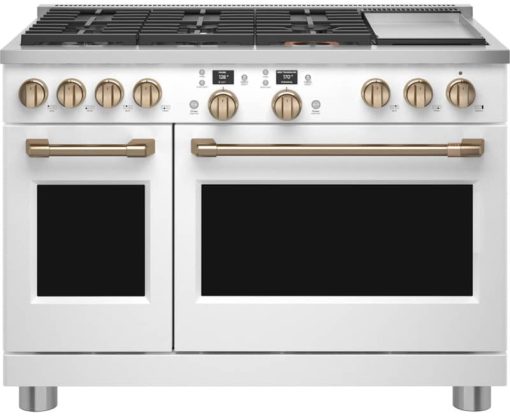 Cafe 48" Matte White Smart Dual-Fuel Commercial-Style Range with 6 Burners and Griddle