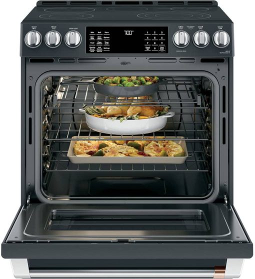 Cafe ADA 30" Matte Black Smart Front-Control, Radiant & Convection Slide-In Electric Range - Image 3