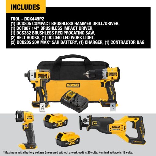 20V MAX XR® Brushless Cordless 4-Tool Combo Kit With 5.0Ah Batteries - Image 3