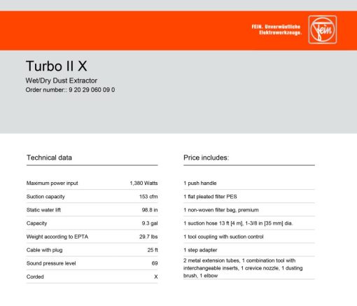 FEIN Turbo II X Professional Wet/Dry Vacuum Cleaner with Included Accessory Set - Image 3