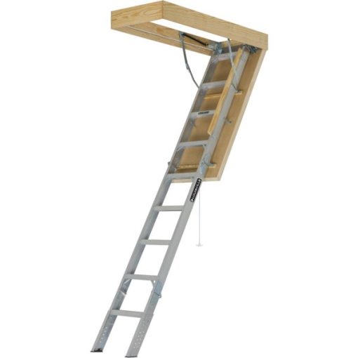 Louisville 7 Ft. 8 In. to 10 Ft. 3 In. 30 In. x54 In. Aluminum Attic Stairs, 375 Lb. Load