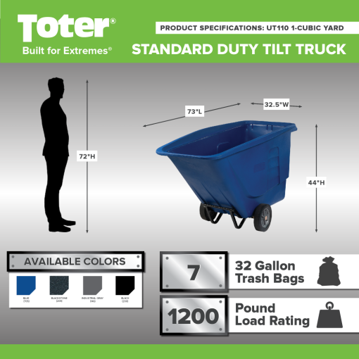 Toter 1 Cubic Yard 1200 lbs Capacity Standard Duty Tilt Truck Gray - Image 2