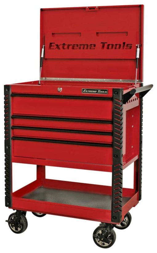 33" 4 Drawer Deluxe Tool Cart with Bumpers, Red with Black Drawer Pulls