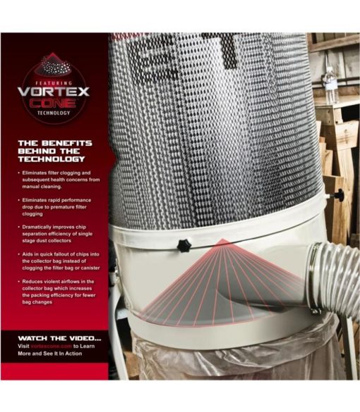 DC-1100VX-BK Dust Collector, 1.5 HP 1PH 115/230 V, 30-Micron Bag Filter Kit - Image 3