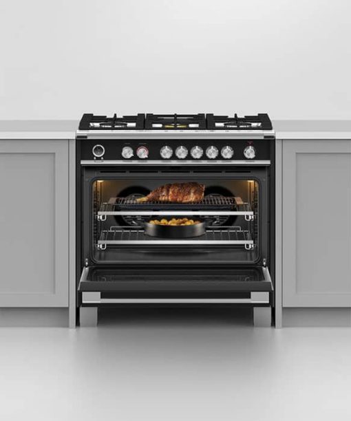 Fisher & Paykel Series 9 Classic 36" Black Freestanding Dual Fuel Range, 5 Burners & Self-Cleaning - Image 4