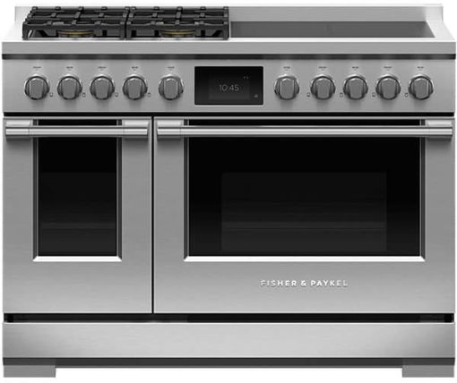 Fisher & Paykel Series 9 Professional 48" Stainless Steel Dual Fuel Range, 4 Burners, 4 Induction Zones, Self-Cleaning, Natural Gas