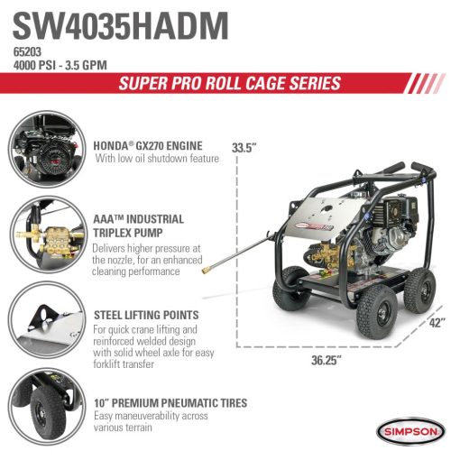 Simpson Super Pro Roll Cage Cold Water Professional Gas Pressure Washer 4000 PSI - Image 9