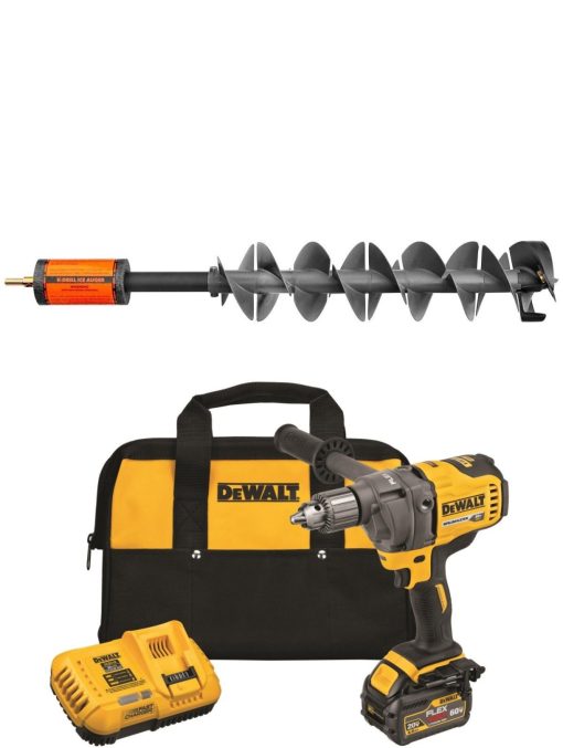 K-Drill 6" Ice Auger with DEWALT 60V Max Drill Kit Bundle