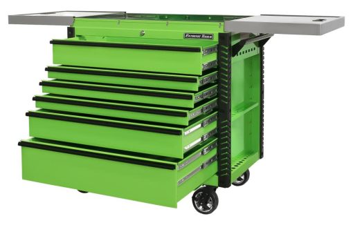 41" 6 Drawer Stainless Steel Sliding Top Deluxe Tool Cart with Bumpers, Green with Black Drawer Pulls - Image 2