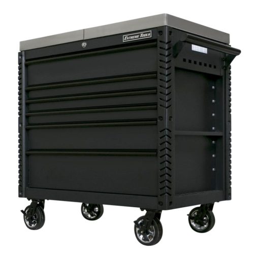 41" 6 Drawer Stainless Steel Sliding Top Deluxe Tool Cart with Bumpers, Matte Black with Black Drawer Pulls
