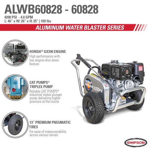 Aluminum Water Blaster 4200 PSI at 4.0 GPM HONDA GX390 with CAT Triplex Plunger Pump Cold Water Professional Belt Drive Gas Pressure Washer (49-State) - Image 7