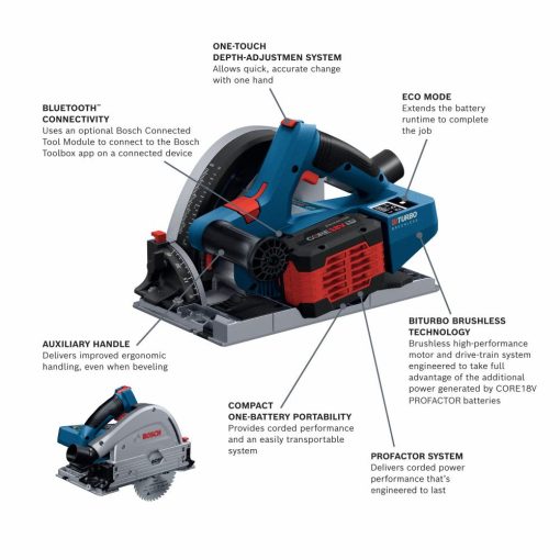 Bosch PROFACTOR 18V Connected-Ready 5-1/2 In. Track Saw Kit with 1 CORE18V 8.0 Ah PROFACTOR Performance Battery - Image 2