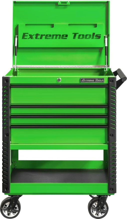 33" 4 Drawer Deluxe Tool Cart with Bumpers, Green with Black Drawer Pulls - Image 2