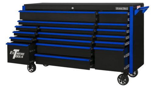 DX Series 72" 17 Drawer Deep Roller Cabinet with Black with Blue Drawer Pulls - Image 2