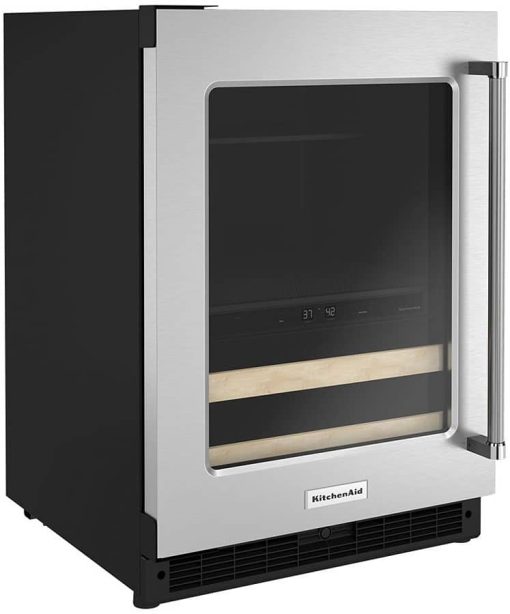 KitchenAid 24" Stainless Frame Left-Hinge Beverage Center With Glass Door And Wood-Front Racks - Image 3