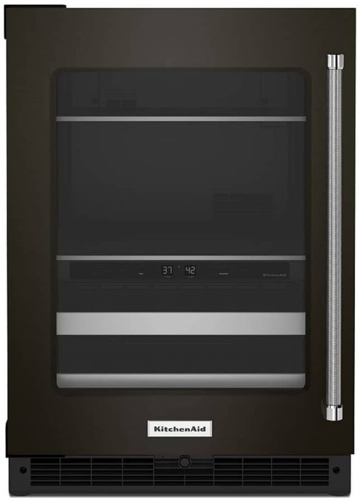 KitchenAid 24" Black Stainless Frame Left-Hinge Beverage Center With Glass Door And Metal-Front Racks