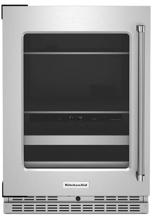 KitchenAid 24" Stainless Frame Left-Hinge Beverage Center With Glass Door And Metal-Front Racks