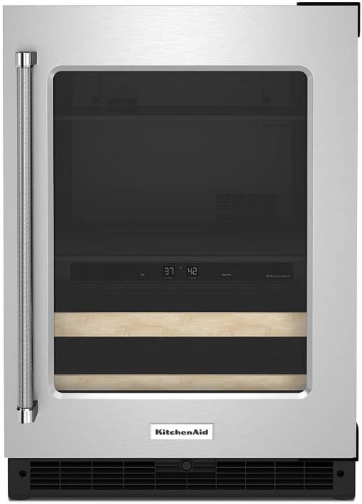 KitchenAid 24" Stainless Frame Right-Hinge Beverage Center With Glass Door And Wood-Front Racks