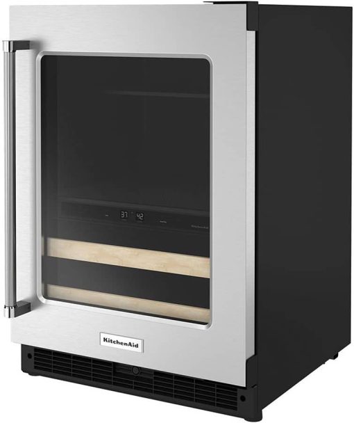KitchenAid 24" Stainless Frame Right-Hinge Beverage Center With Glass Door And Wood-Front Racks - Image 4