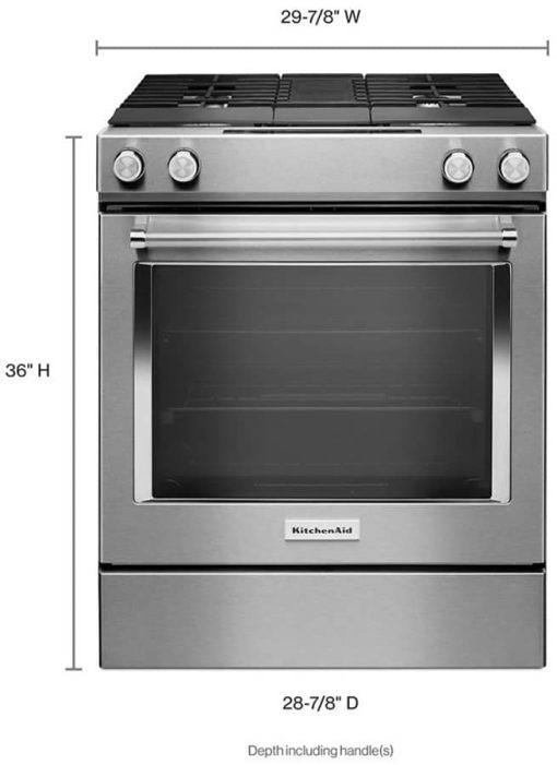 KitchenAid ADA 30" Stainless Steel Dual Fuel 4-Burner Downdraft Slide-In Range - Image 3